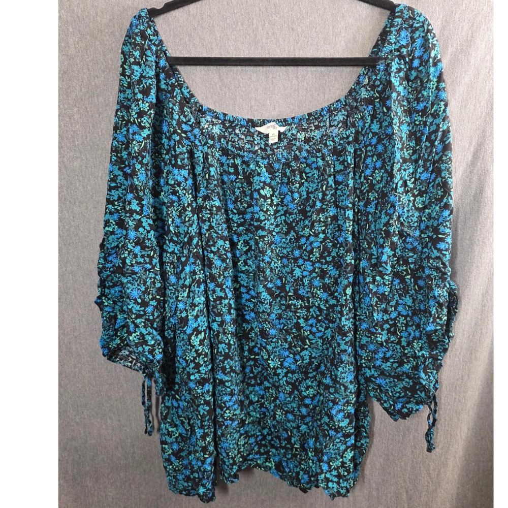 Terra & Sky Off the SHoulder Top Plus Size 4X 28‎ 30 W Black Floral Shirt Blouse
